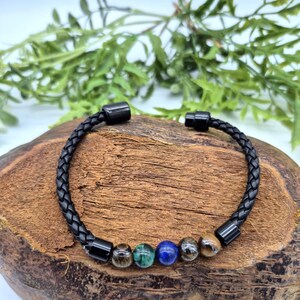 Chakra Crystals Leather Bracelet For Men - Men's Braided Leather Bracelet with Natural Stone Beads
