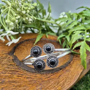 Black Tourmaline Silver Plated Bracelet - Crystal Adjustable Bracelet for Women