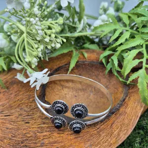 Black Tourmaline Silver Plated Bracelet - Crystal Adjustable Bracelet for Women