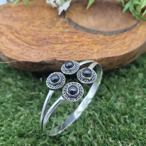Black Tourmaline Silver Plated Bracelet - Crystal Adjustable Bracelet for Women