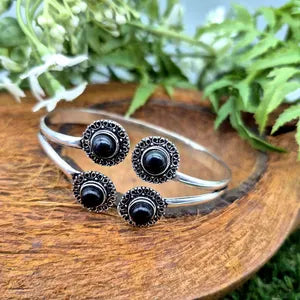 Black Tourmaline Silver Plated Bracelet - Crystal Adjustable Bracelet for Women