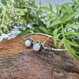 Double Moonstone Crystal Bracelet - Silver Plated Adjustable Cuff for Women