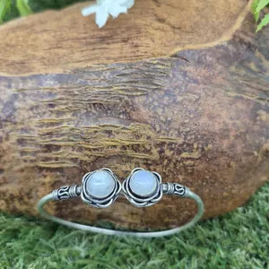 Double Moonstone Crystal Bracelet - Silver Plated Adjustable Cuff for Women