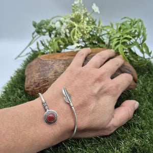 Carnelian Silver Plated Adjustable Bracelet - Feminine Energy Crystal Cuff