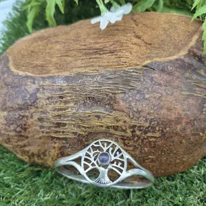 Amethyst Tree of Life Silver Plated Adjustable Bracelet - Spiritual Crystal Cuff for Her