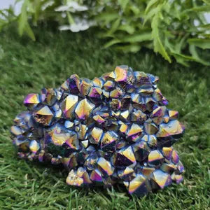Aura Titanium Amethyst Cluster - Colourful Rough Mineral Specimen