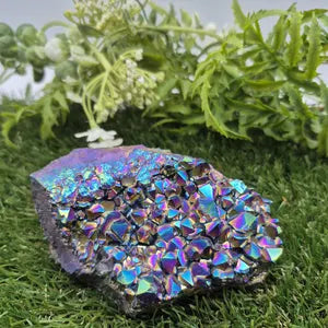 Aura Titanium Amethyst Cluster - Colourful Rough Mineral Specimen