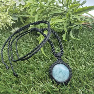 Amazonit Kristall Makramee Halskette