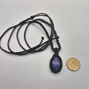 Lapis Lazuli Macrame Necklace, Blue Crystal Wrapped Woven Necklace
