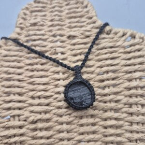 Black Tourmaline Rough Stone Macrame Necklace