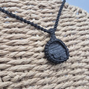 Black Tourmaline Rough Stone Macrame Necklace