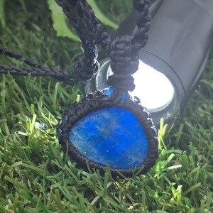 Blue Apatite Macrame Necklace, Blue Crystal Woven Necklace, Gemstone Pendant