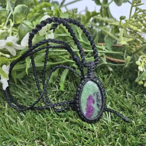 Ruby Zoisite Crystal Macrame Necklace