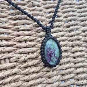 Ruby Zoisite Crystal Macrame Necklace