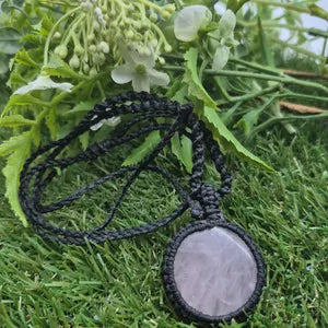 Rose Quartz Crystal Macrame Necklace - Love & Emotional Healing