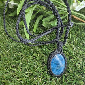 Blue Apatite Macrame Necklace, Blue Crystal Woven Necklace, Gemstone Pendant