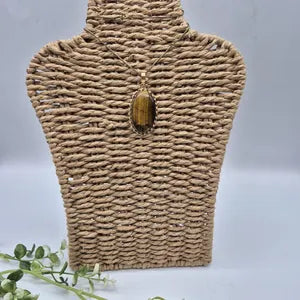 Tiger Eye Necklace with Brass Chain – 48cm – Handmade Brass Pendant