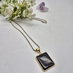 Black Tourmaline Brass Necklace with Brass Chain – 48cm – Handmade Crystal Pendant