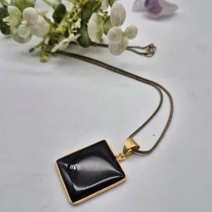 Black Tourmaline Brass Necklace with Brass Chain – 48cm – Handmade Crystal Pendant