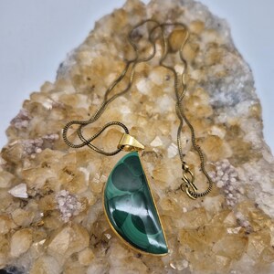 Handcrafted Malachite Brass Necklace: Healing Crystal Jewelry