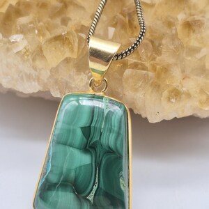 Handcrafted Malachite Brass Necklace: Healing Crystal Jewelry