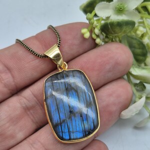 Labradorite Brass Pendant Necklace: Mystical Crystal Jewelry