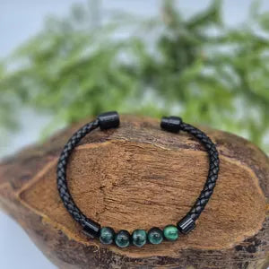 Malachite - Green Tiger Eye Leather Bracelet