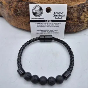 Volcanic Lava Stone Bracelet – Men’s Leather Wristband