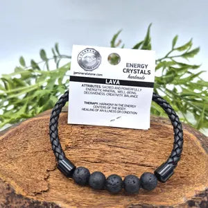 Volcanic Lava Stone Bracelet – Men’s Leather Wristband