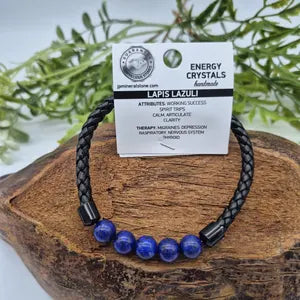 Lapis Lazuli Braided Leather Bracelet with Magnetic Clasp - Evil Eye Protection Bracelet for Men