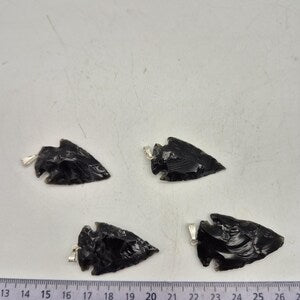 Raw Black Obsidian Arrow Necklace - Steel Chain