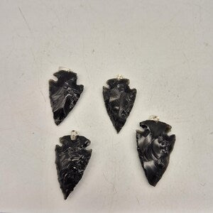 Raw Black Obsidian Arrow Necklace - Steel Chain