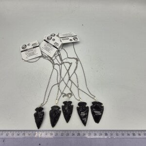 Raw Black Obsidian Arrow Necklace - Steel Chain