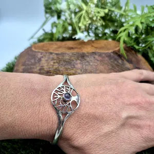 Amethyst Tree of Life Silver Plated Adjustable Bracelet - Spiritual Crystal Cuff for Her