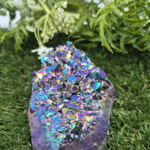 Aura Titanium Amethyst Cluster - Colourful Rough Mineral Specimen