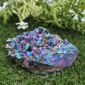 Aura Titanium Amethyst Cluster - Colourful Rough Mineral Specimen