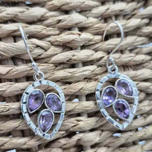 Faceted Amethyst Silver Plated Dangle Earrings