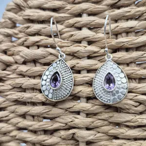 Faceted Amethyst Silver Plated Dangle Earrings
