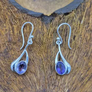 Faceted Amethyst Silver Plated Dangle Earrings