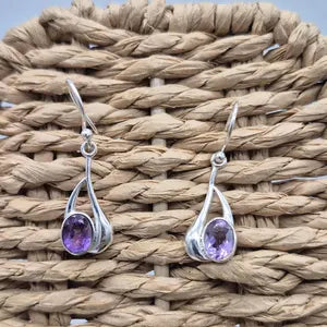 Faceted Amethyst Silver Plated Dangle Earrings