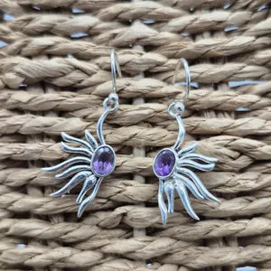 Faceted Amethyst Silver Plated Dangle Earrings