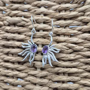 Faceted Amethyst Silver Plated Dangle Earrings