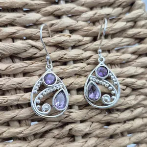 Faceted Amethyst Silver Plated Dangle Earrings