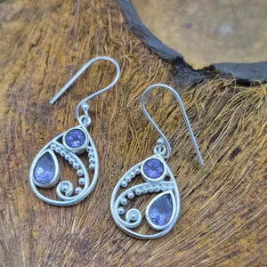 Faceted Amethyst Silver Plated Dangle Earrings