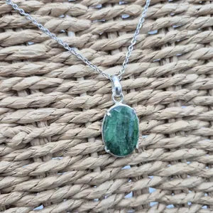 Faceted Emerald Silver 925 Bezel Necklace with Steel Chain