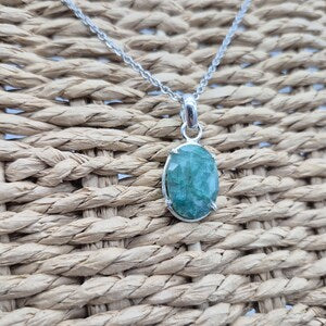 Faceted Emerald Silver 925 Bezel Necklace with Steel Chain
