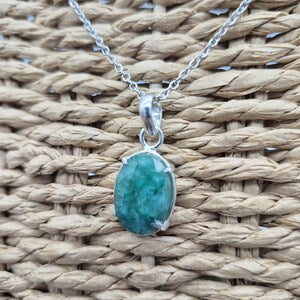 Faceted Emerald Silver 925 Bezel Necklace with Steel Chain