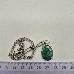 Faceted Emerald Silver 925 Bezel Necklace with Steel Chain