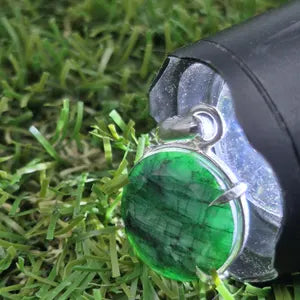 Faceted Emerald Silver 925 Bezel Necklace with Steel Chain