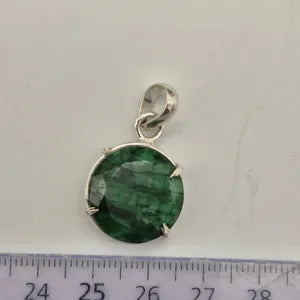 Faceted Emerald Silver 925 Bezel Necklace with Steel Chain